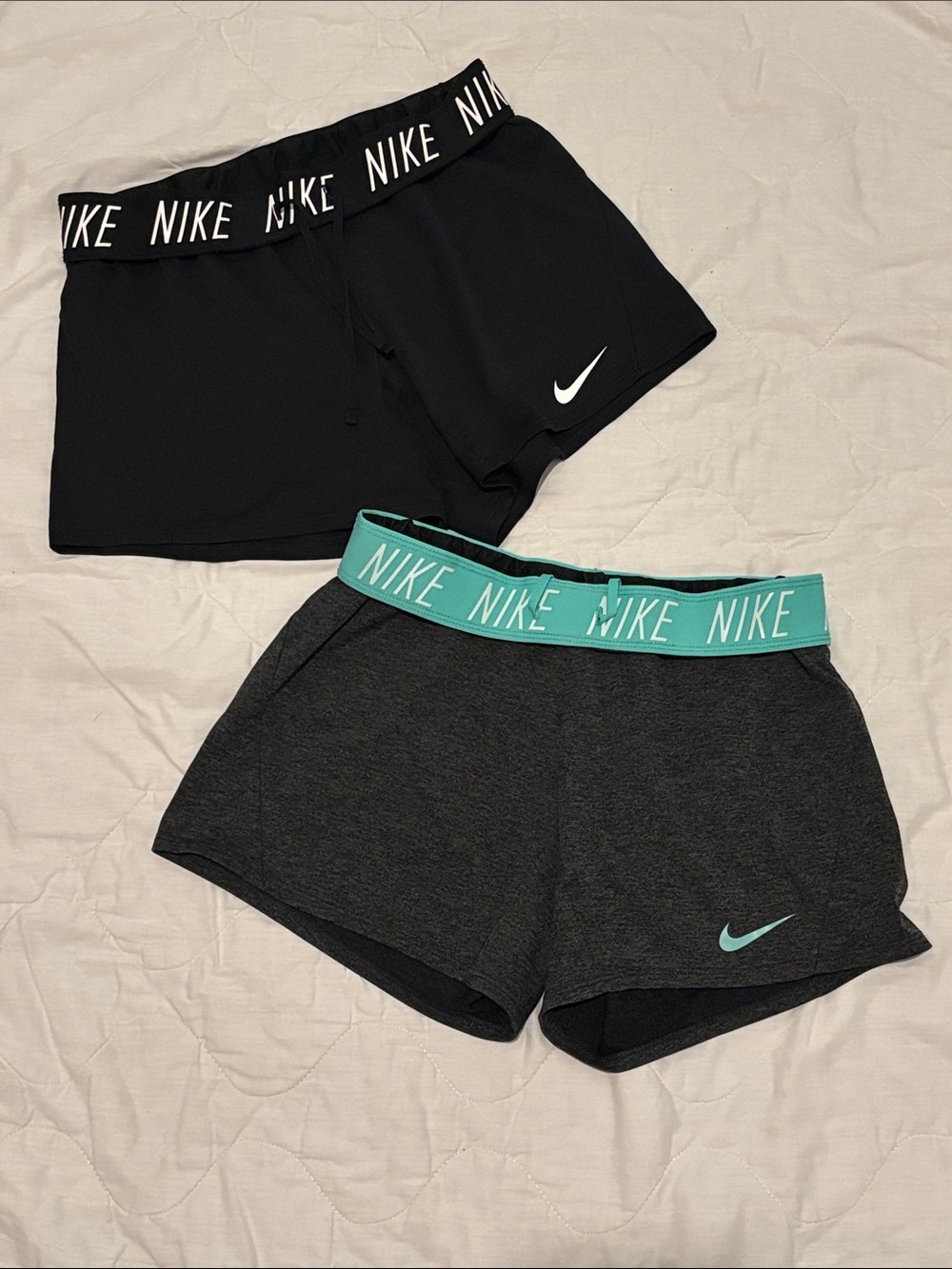 Nike Women's Athletic Shorts Bundle - Black and Charcoal with Teal Accents